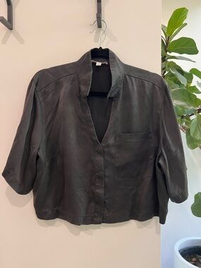 lunya Black Boxy Short-Sleeve cropped top